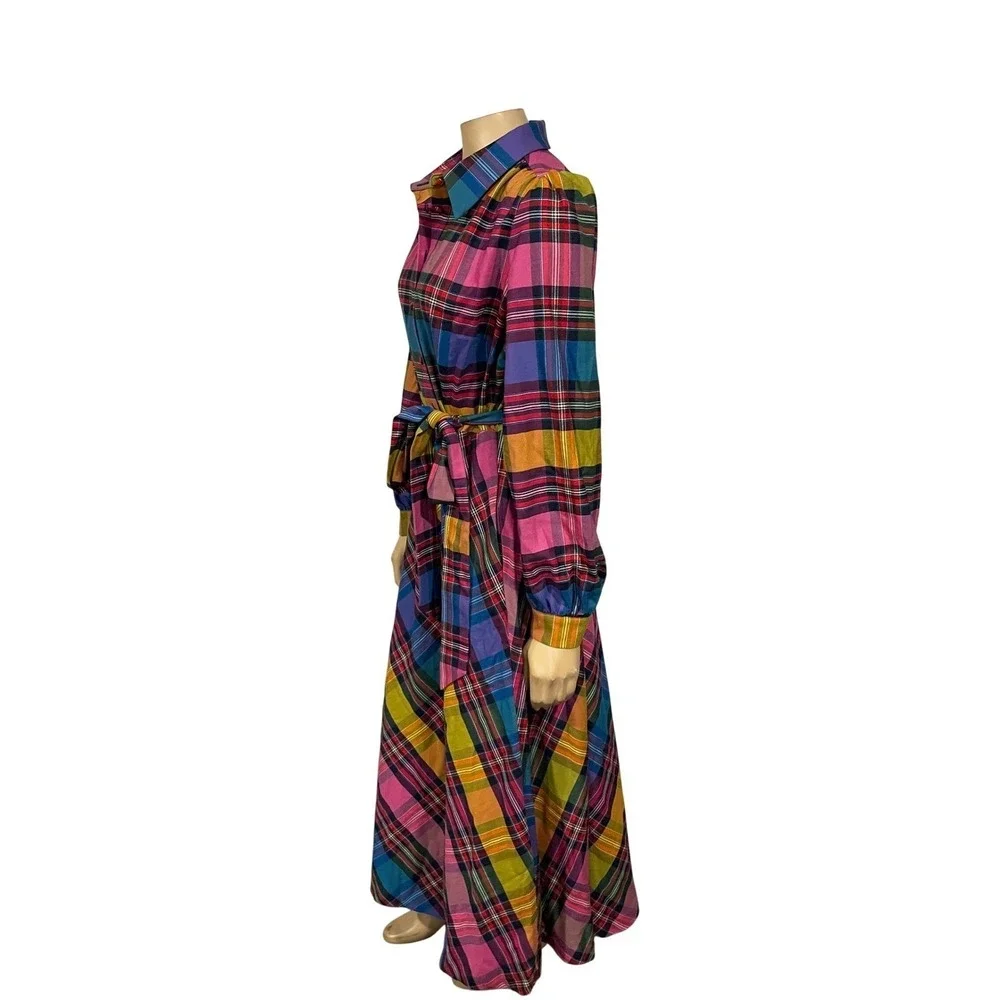 Boden Vivienne Bold Check Button Up Maxi Dress Belted Long Sleeve | Size 8 - Picture 4 of 13